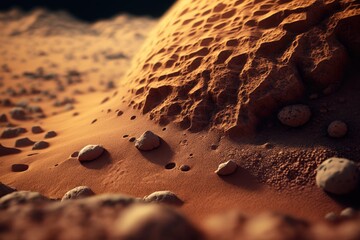 Sticker - barren desert landscape with scattered rocks and sand dunes. Generative AI