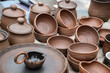 © Volodymyr Herasymov - Different examples of tradtional ukrainian clay pottery: pots, jars, vases, cups and bowls.