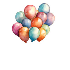 some colorful party balloons in watercolor style in watercolor design isolated against transparent