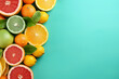 Citrus fruit blue background with copy space. High quality photo Generative AI