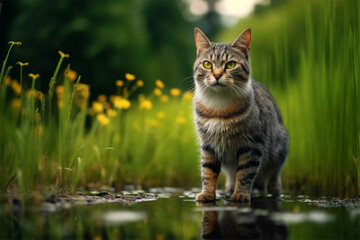 A minimalist photo of a cat on isolated nature background a hyper