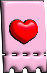 Wall Mural - pink coupon with red heart symbol 3d icon, sale and retail commercial concept.