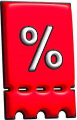 Wall Mural - red coupon for discount and promotion offer tag 3d icon, sale and retail commercial concept.