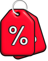Wall Mural - red coupon for discount and promotion offer tag 3d icon, sale and retail commercial concept.