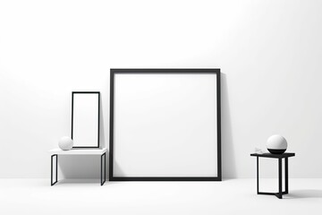 Sticker - White minimalist workspace with a blank screen tablet, office supplies, and a mockup frame on a white table Generative AI