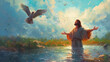 The Baptism of Jesus Christ. Painting illustration, generative ai.