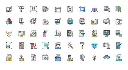 Aufkleber - Art Design Line Color Iconset Design Process Filled Outline Icon Bundle