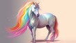 A horse with a rainbow mane and tail. Fantasy concept , Illustration painting. Generative Ai