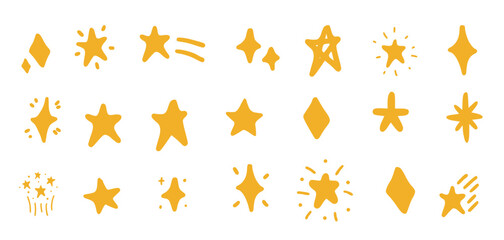 Doodle star set. Hand drawn vector stars and sparkles