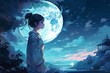 anime girl in side profile big round full moon in background created with Generative AI technology