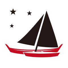 Simple illustration of Pacific traditional sailing outrigger boat and stars