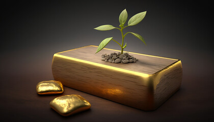 Wall Mural - Golden Opportunities: Young Plants Growing on a Bed of Wealth and Success - ai generated Generative AI