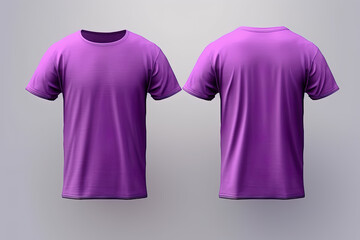 Purple male t-shirt realistic mockup set from front and back view, blank textile print design template for fashion apparel. Created with Generative AI Technology