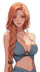 hand drawn cartoon anime cool swimsuit girl illustration in summer	
