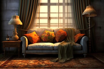 Wall Mural - Interior with decorative pillow on sofa Generative AI