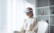 © TRINETTE + CHRIS - Woman in virtual reality therapy session. Generative AI.