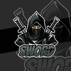 Wall Mural - ninja in mask esport logo mascot design emblem mascot for sport Team. Concept style for badge, emblem and tshirt printing. angry ninja illustration for sport and esport team.