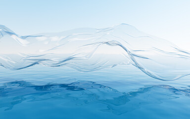 Wall Mural - Flowing transparent cloth with water surface, 3d rendering.