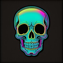 Head Skull Neon Style Color With Black Background 