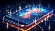 © Aris Suwanmalee - Smartphone with a glowing global network connection concept and hologram blurred background. AI generated 3d image