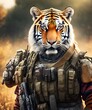 © Flash - strong tiger dress as a military outfit, generative art by A.I.