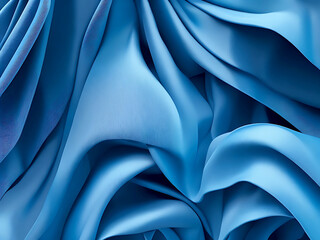3d render, abstract background with folded textile ruffle, blue cloth macro, wavy fashion wallpaper created with generative AI technology