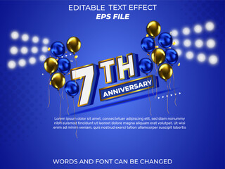 Wall Mural - 7th th anniversary text effect, font editable, typography, 3d text. vector template