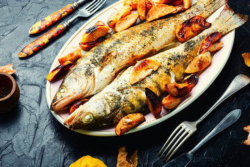 Wall Mural - Delicious diet fish, seasonal recipe.