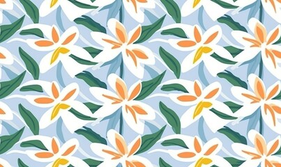 Wall Mural - watercolor style white lily seamless pattern