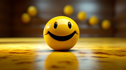 Wall Mural - Smiley face on the wooden floor. 3d render illustration.