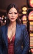 beautiful gambler asian woman in dress at luxury casino , generative AI
