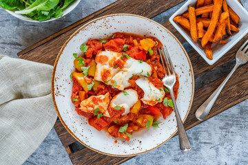 Poster - Sicilian fish with pepper sauce and sweet potato chips