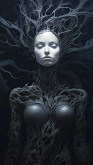 Fantasy dark gothic portrait of a feminine character. Created with Generative AI technology.