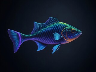 Wall Mural - a colorful holographic fish glowing in ocean, ai generated