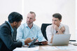 © NINENII - Group of diverse business people discussing a project in a meeting for analysis graph company financial.