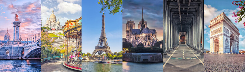 Wall Mural - paris city, famous landmarks collage