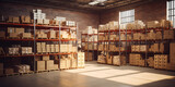 Fototapeta  - warehouse with packages and heav. Generative AI