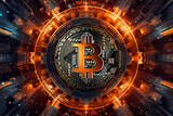 Fototapeta  - a golden Bitcoin crypto blockchain technologie. Generative AI