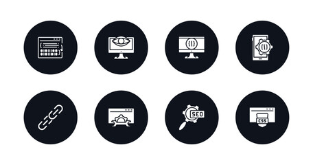 symbol for mobile filled icons set. filled icons such as compiler, seo monitoring, computing, mobile development, hyperlink, seo tools, seo configuration, css vector.