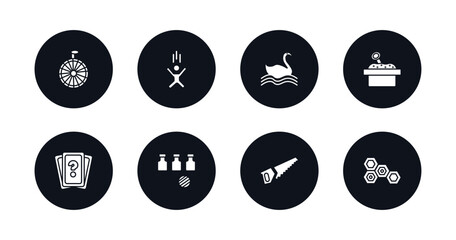 symbol for mobile filled icons set. filled icons such as spinning wheel, jump, swan boat, sandbox, memory board games, bottles ball, sawing, game with hexagons vector.