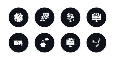 Sticker - symbol for mobile filled icons set. filled icons such as links, interactive course, geography, elearning, tutorial, lecture, e learning, study tools vector.