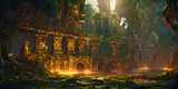 Fototapeta  - Ancient Temple in a Jungle, fictional landscape made with generative ai