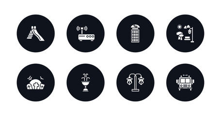 Sticker - symbol for mobile filled icons set. filled icons such as slide, gat, phone booth, park, cementery, fountain, street light, fire truck vector.