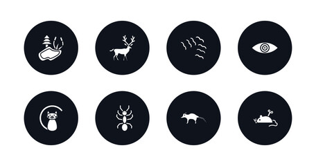 Wall Mural - symbol for mobile filled icons set. filled icons such as pond, deer, flock of birds, fish eye, black cat, ant, coati, mouse toy vector.