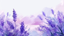 Lavender Field Watercolor Delicate Drawing. Generative Ai