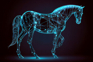 Wall Mural - neural network of a horse with big data and artificial intelligence circuit board in the body of the