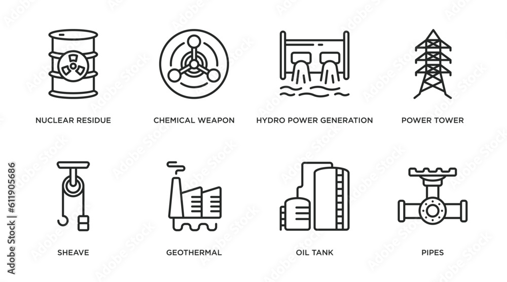 industry outline icons set. thin line icons such as nuclear residue ...