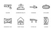 future technology outline icons set. thin line icons such as blaster, augmented reality, chainsaw, vr glasses, panoramic view, smart house, flying car, cloning vector.