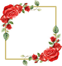 Frame With Vintage Red Rose Flowers	