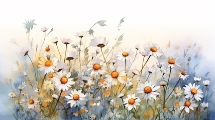 Wall Mural - daisies watercolor drawing freedom summer july, generative ai